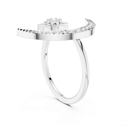 Celestial Moon and Star Lab Grown Diamond Statement Ring