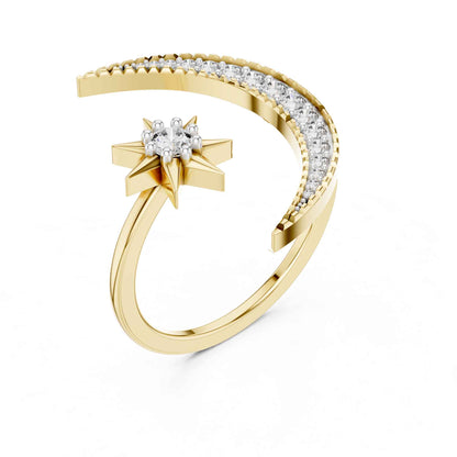Celestial Moon and Star Lab Grown Diamond Statement Ring