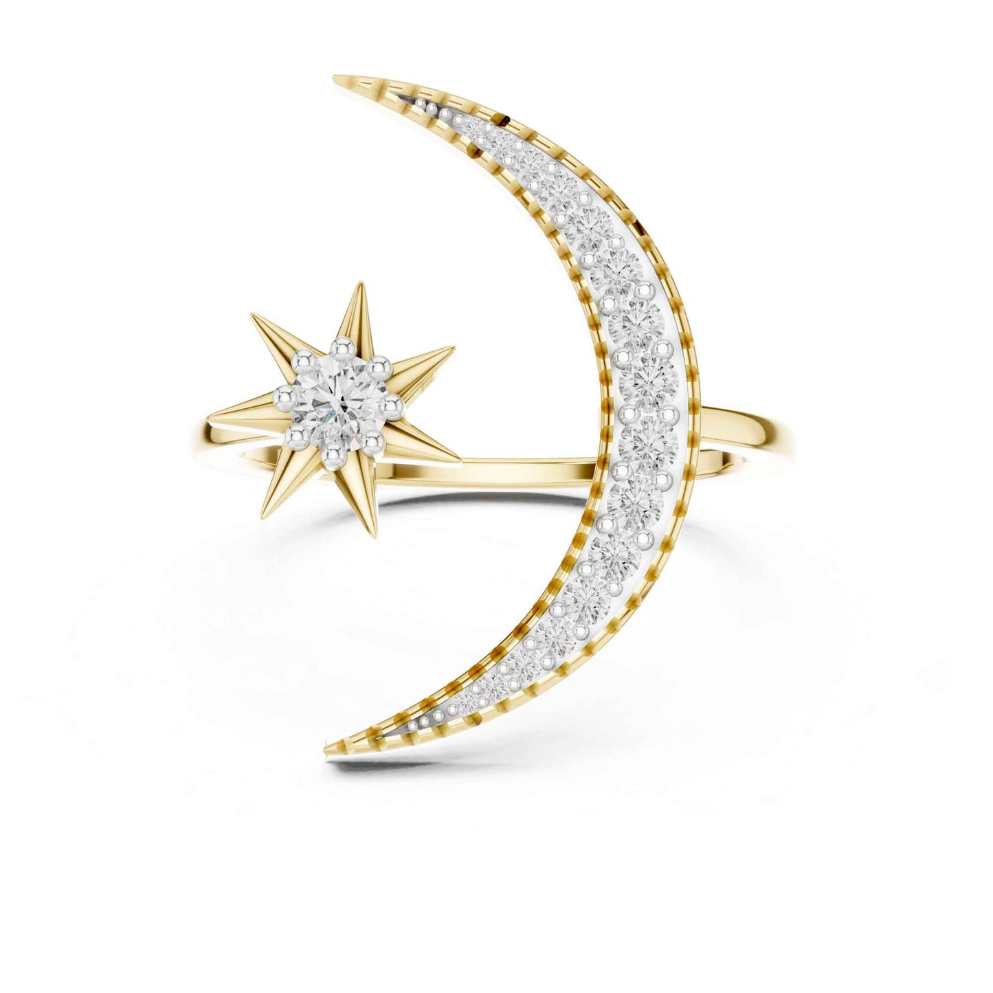 Celestial Moon and Star Lab Grown Diamond Statement Ring