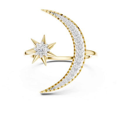 Celestial Moon and Star Lab Grown Diamond Statement Ring