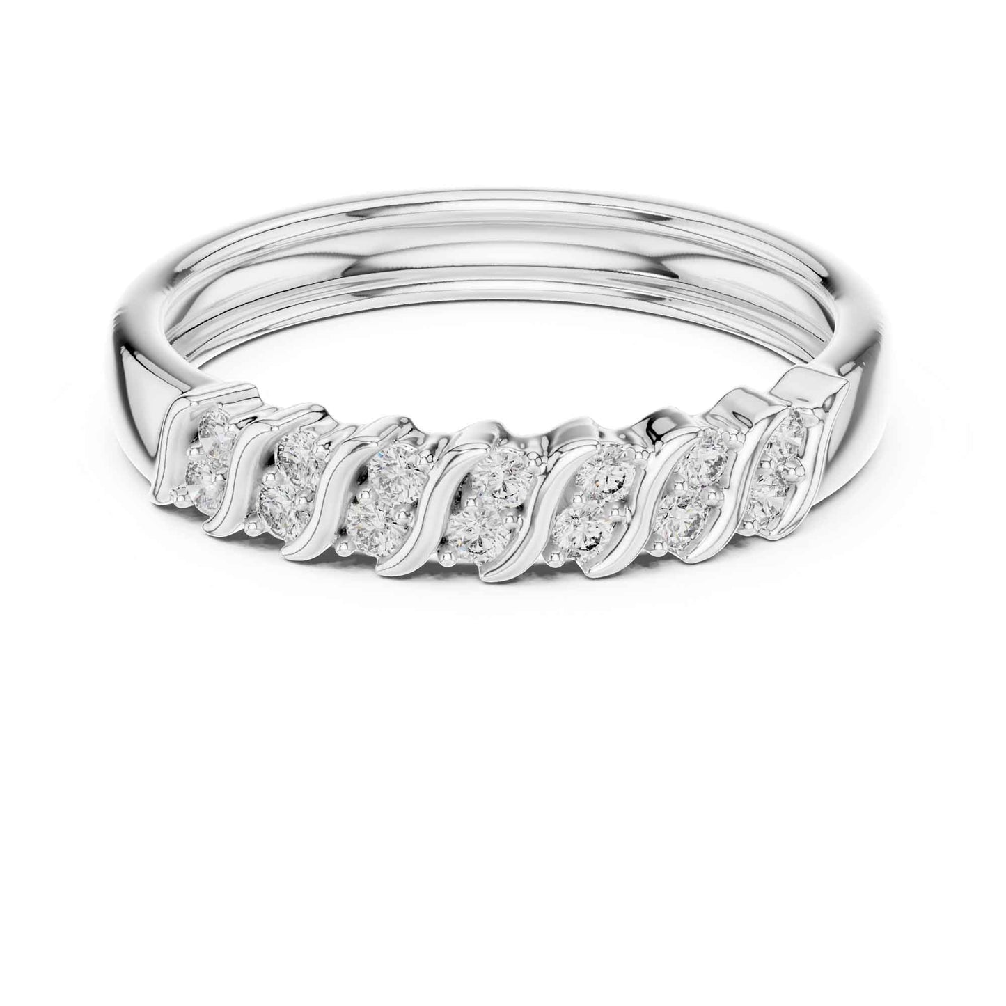 Elegant Lab Grown Diamond Band Ring with Wave-Inspired Prong Design