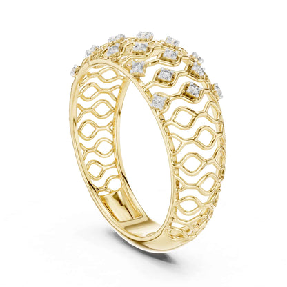 Round Cut Lab Grown Diamond Engagement Ring with Pavé Band