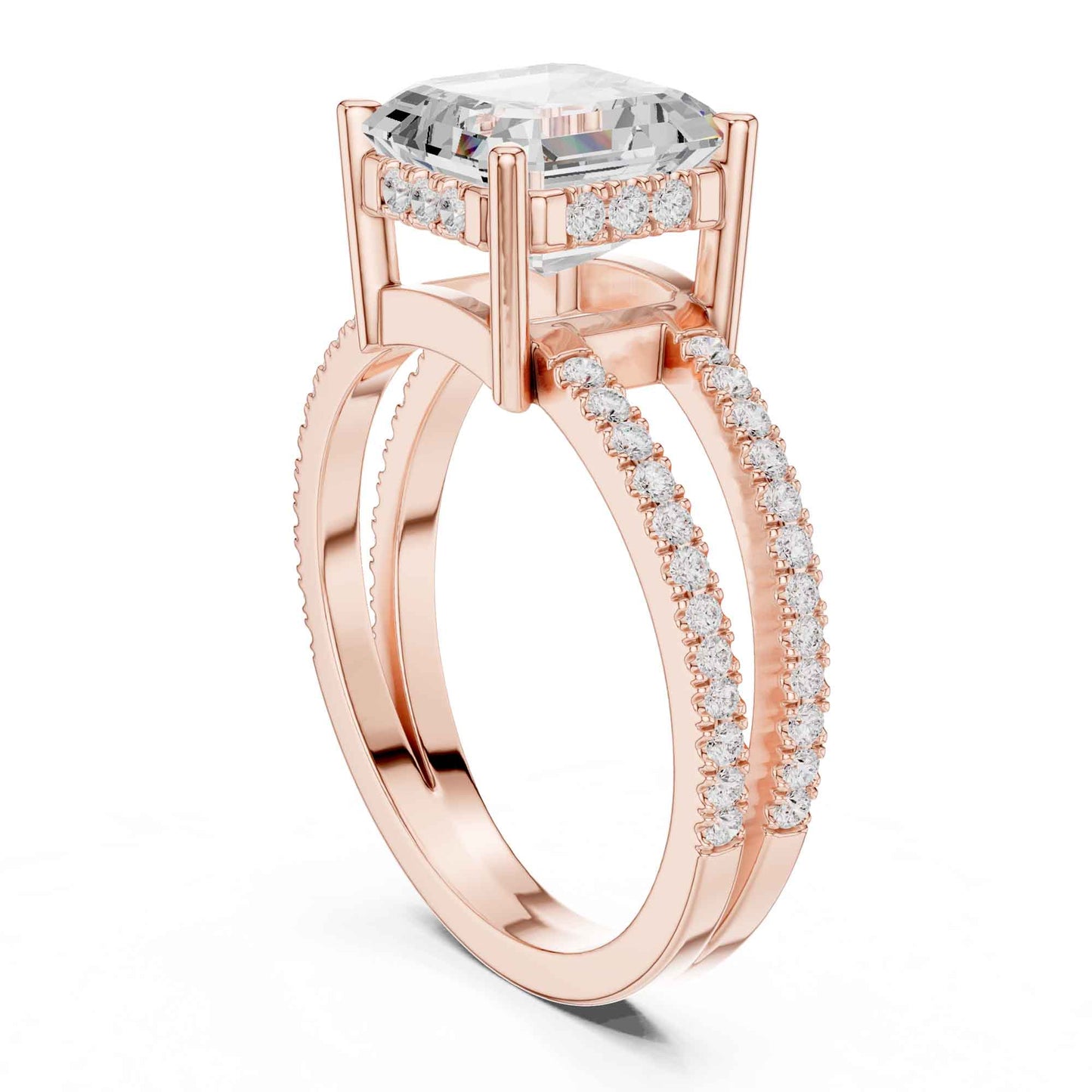 3 Carat Asscher Cut Lab Grown Diamond Solitaire Engagement Ring