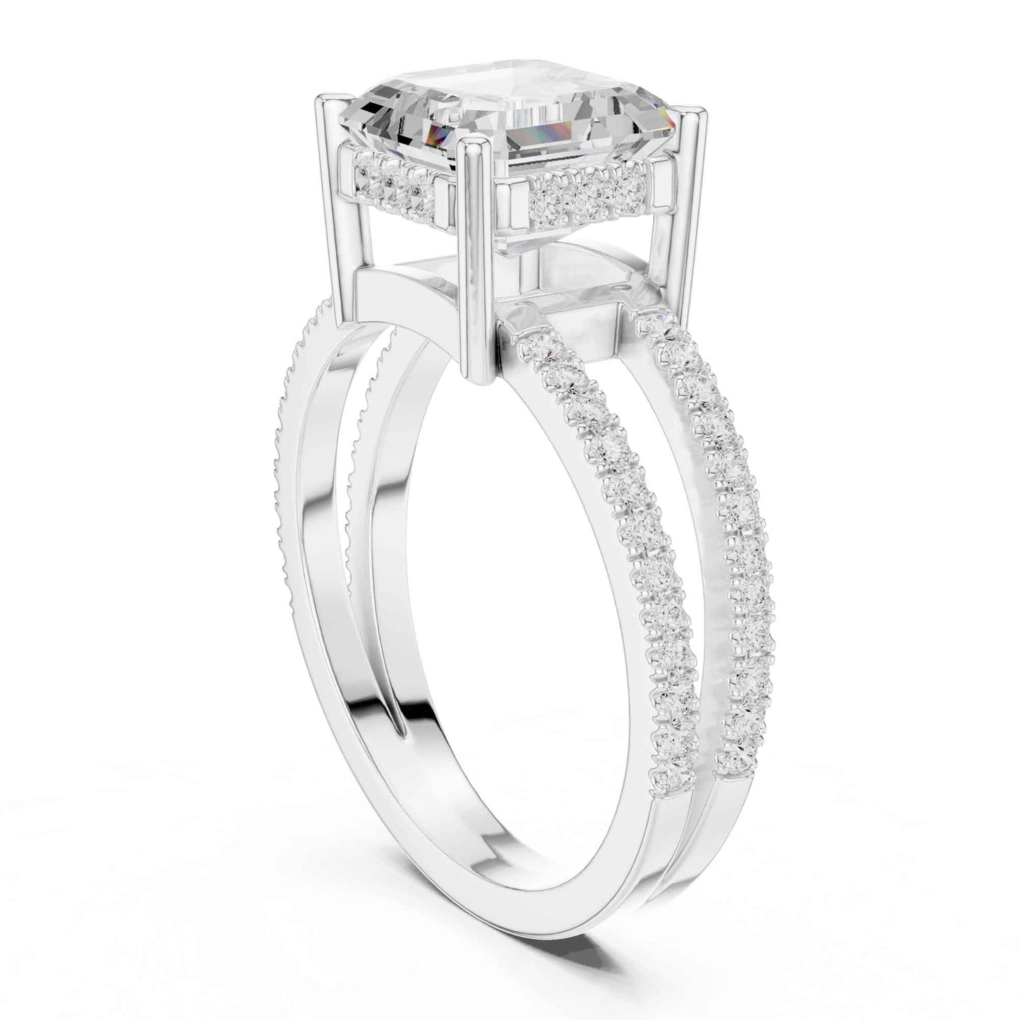 3 Carat Asscher Cut Lab Grown Diamond Solitaire Engagement Ring