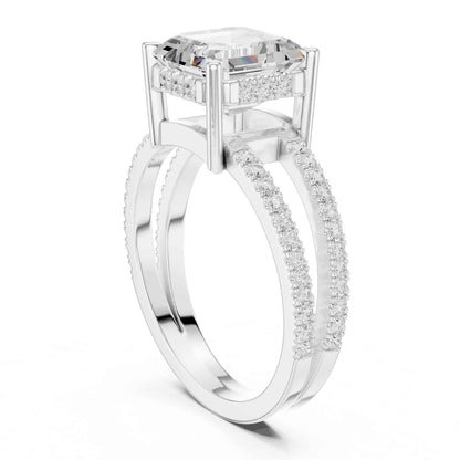 3 Carat Asscher Cut Lab Grown Diamond Solitaire Engagement Ring