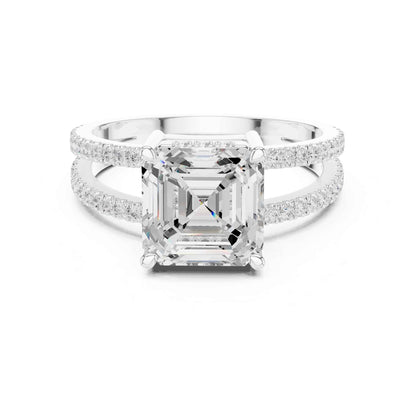3 Carat Asscher Cut Lab Grown Diamond Solitaire Engagement Ring