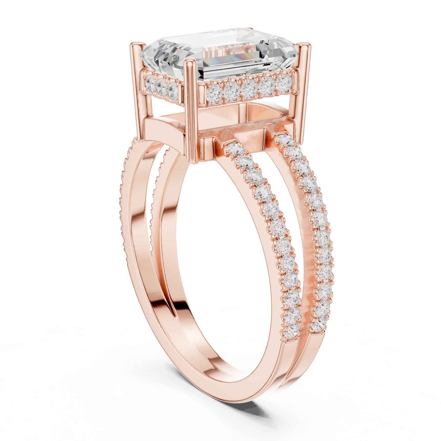 3 Carat Emerald Cut Lab Grown Diamond Split Shank Engagement Ring