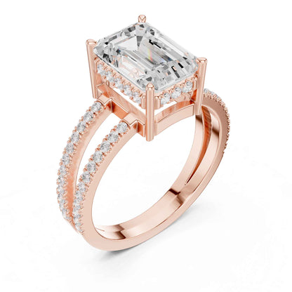 3 Carat Emerald Cut Lab Grown Diamond Split Shank Engagement Ring