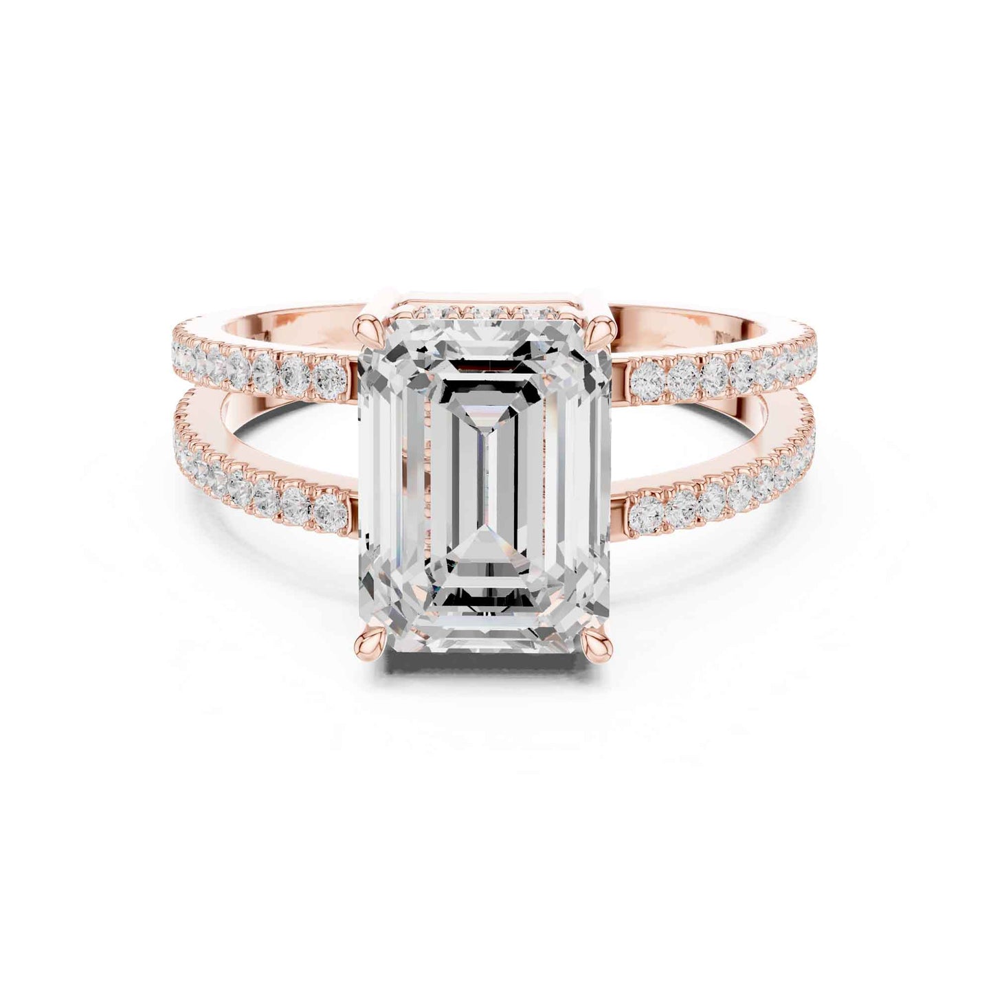 3 Carat Emerald Cut Lab Grown Diamond Split Shank Engagement Ring