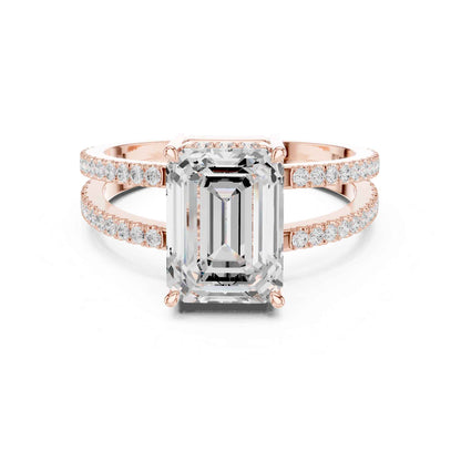 3 Carat Emerald Cut Lab Grown Diamond Split Shank Engagement Ring