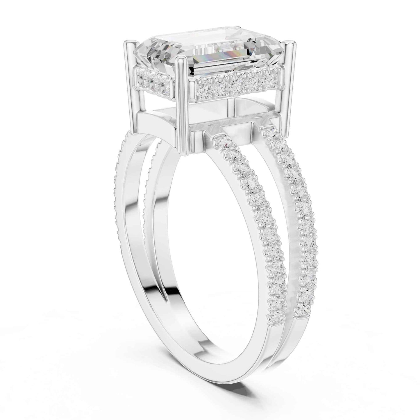 3 Carat Emerald Cut Lab Grown Diamond Split Shank Engagement Ring