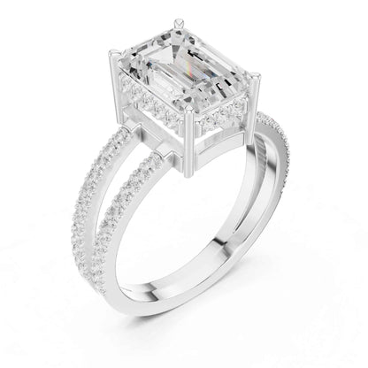 3 Carat Emerald Cut Lab Grown Diamond Split Shank Engagement Ring