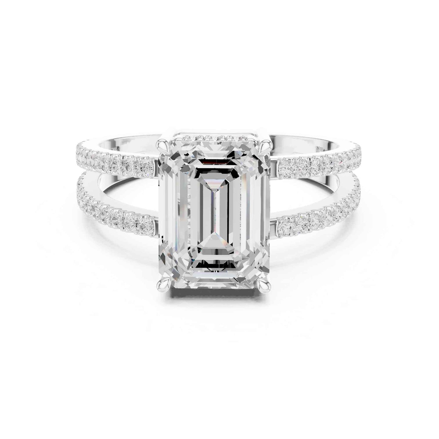 3 Carat Emerald Cut Lab Grown Diamond Split Shank Engagement Ring