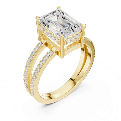 3 Carat Emerald Cut Lab Grown Diamond Split Shank Engagement Ring