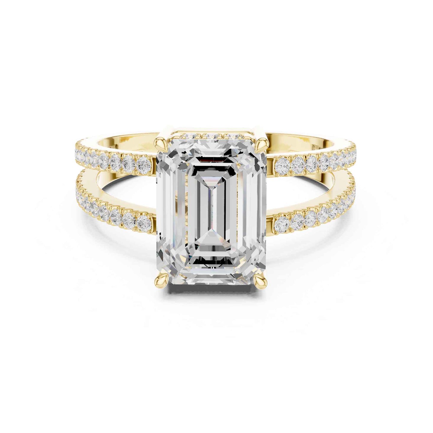3 Carat Emerald Cut Lab Grown Diamond Split Shank Engagement Ring