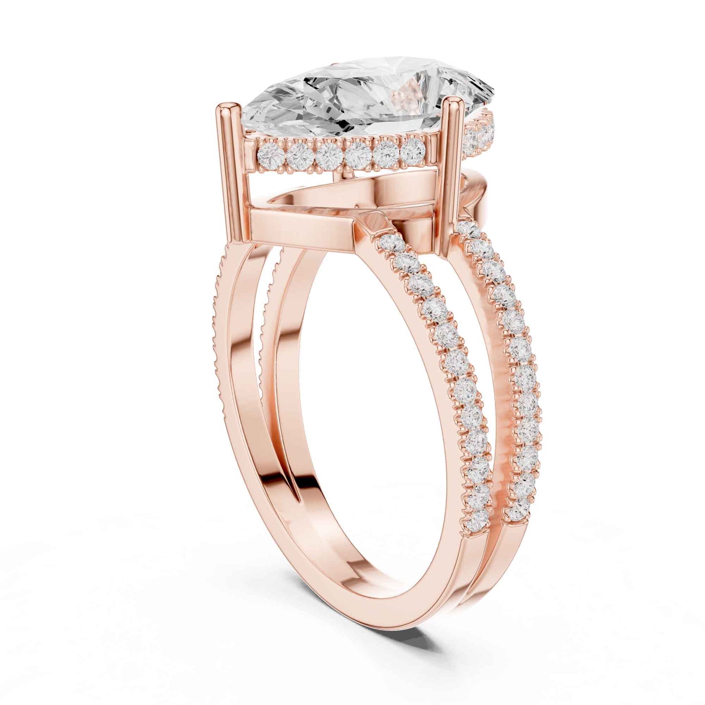 3 Carat Pear Cut Lab Grown Diamond Engagement Ring with Pavé Band