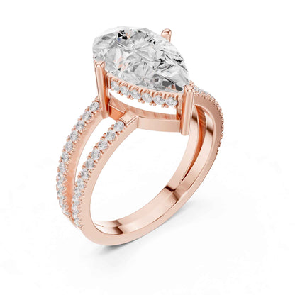 3 Carat Pear Cut Lab Grown Diamond Engagement Ring with Pavé Band