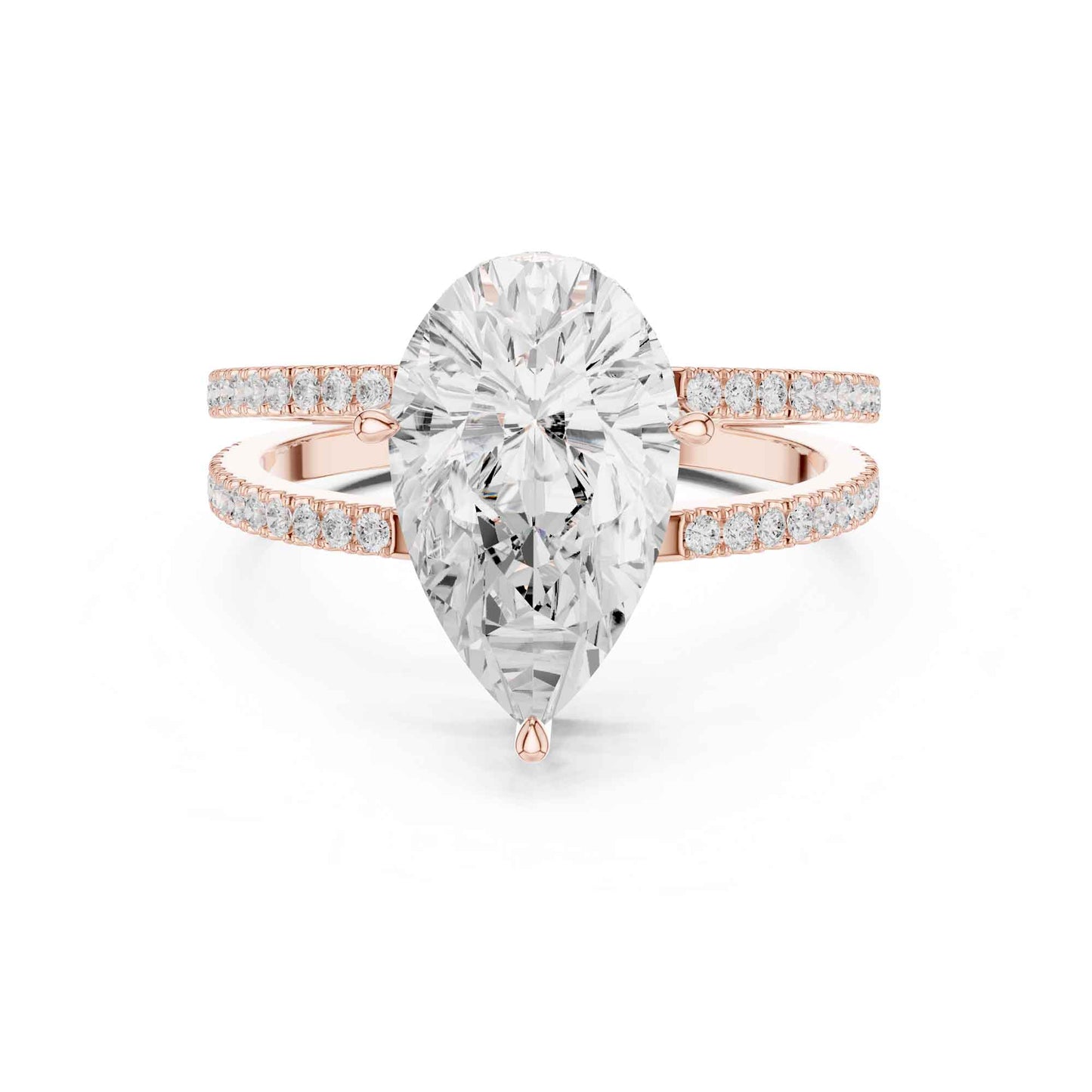 3 Carat Pear Cut Lab Grown Diamond Engagement Ring with Pavé Band