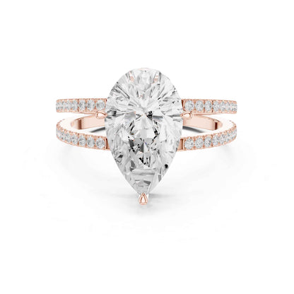 3 Carat Pear Cut Lab Grown Diamond Engagement Ring with Pavé Band