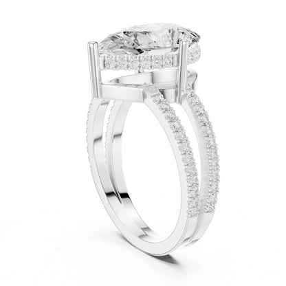 3 Carat Pear Cut Lab Grown Diamond Engagement Ring with Pavé Band