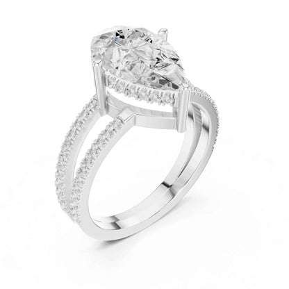 3 Carat Pear Cut Lab Grown Diamond Engagement Ring with Pavé Band