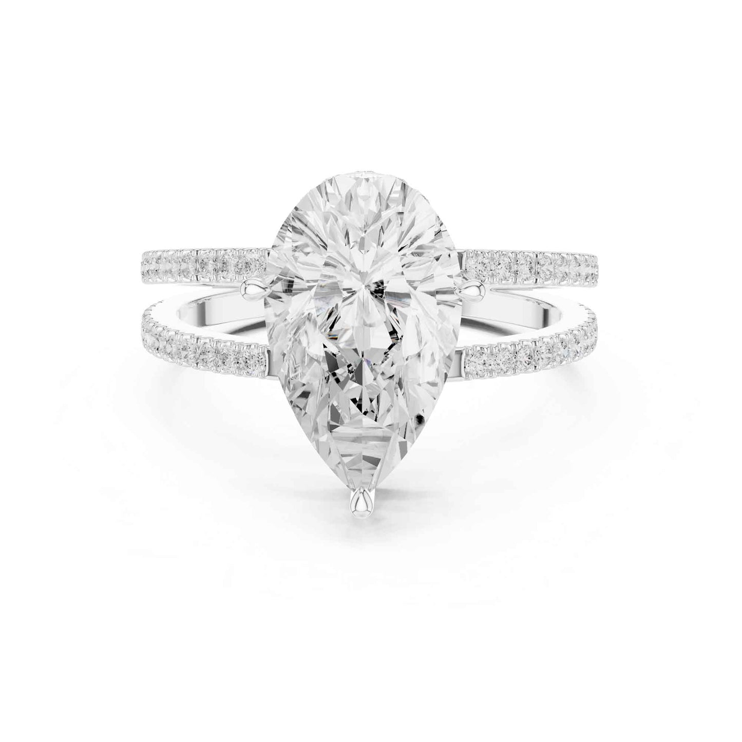 3 Carat Pear Cut Lab Grown Diamond Engagement Ring with Pavé Band