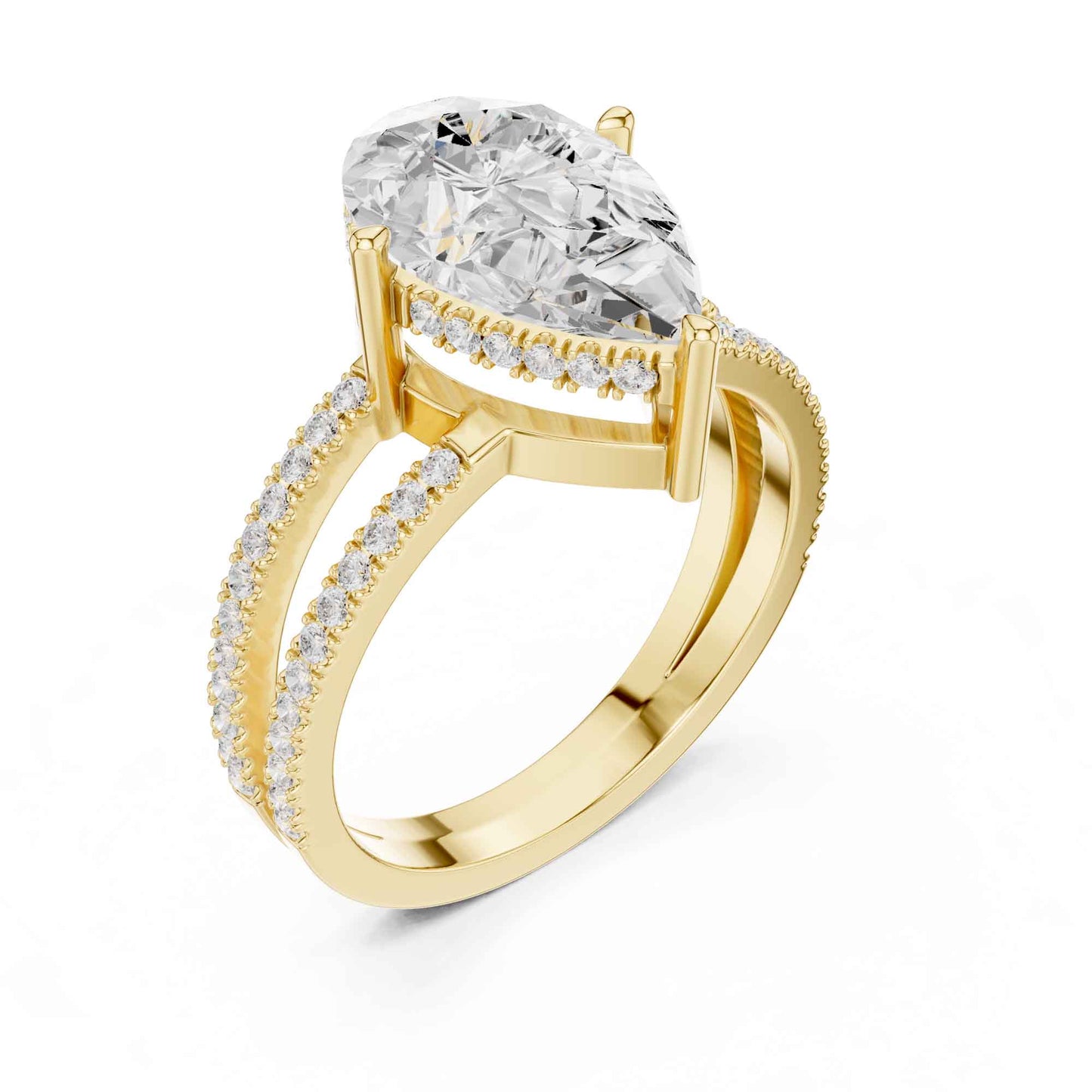 3 Carat Pear Cut Lab Grown Diamond Engagement Ring with Pavé Band