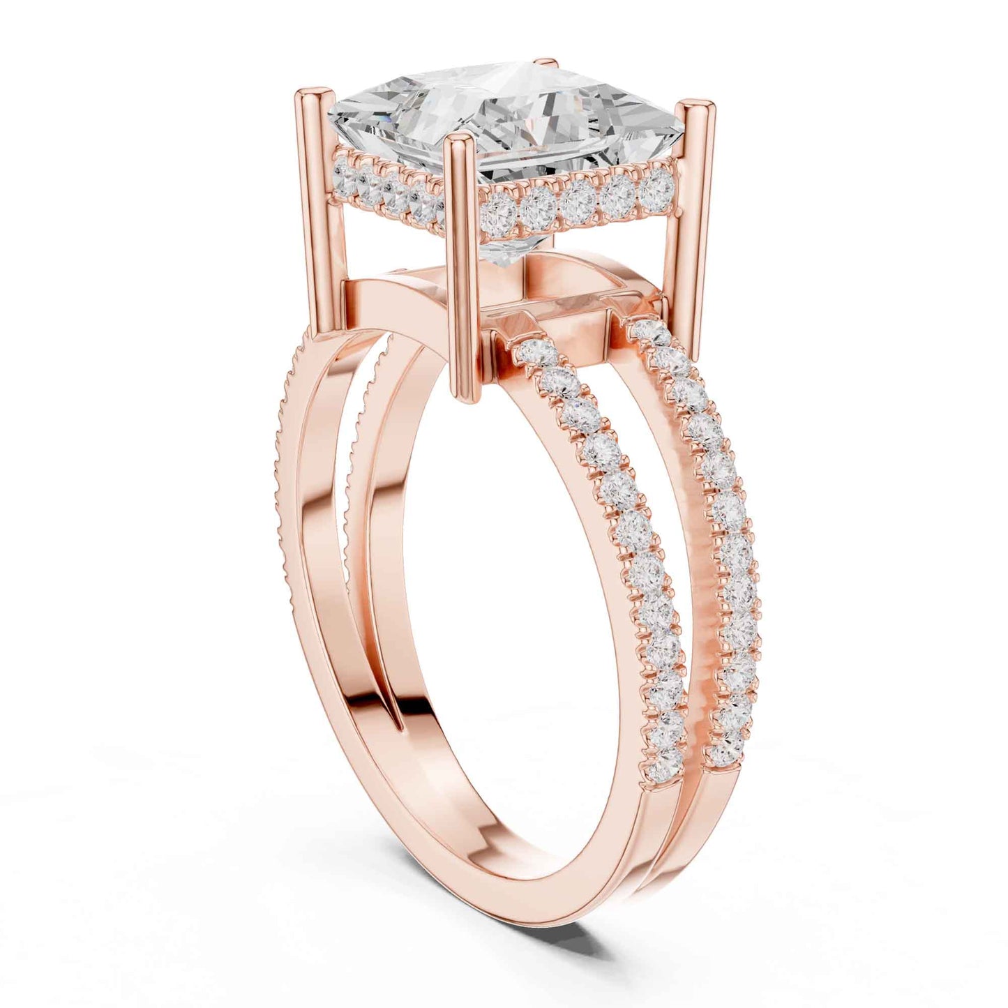 3 Carat Princess Cut Lab Grown Diamond Engagement Ring with Pavé Band