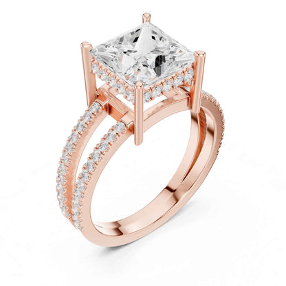 3 Carat Princess Cut Lab Grown Diamond Engagement Ring with Pavé Band