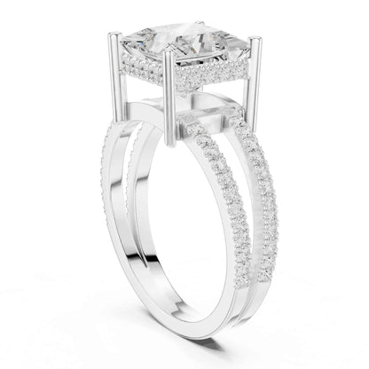 3 Carat Princess Cut Lab Grown Diamond Engagement Ring with Pavé Band