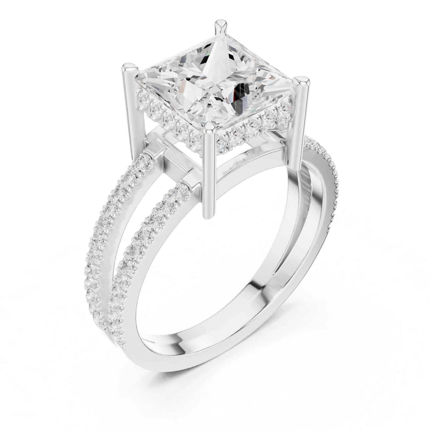 3 Carat Princess Cut Lab Grown Diamond Engagement Ring with Pavé Band