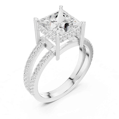 3 Carat Princess Cut Lab Grown Diamond Engagement Ring with Pavé Band