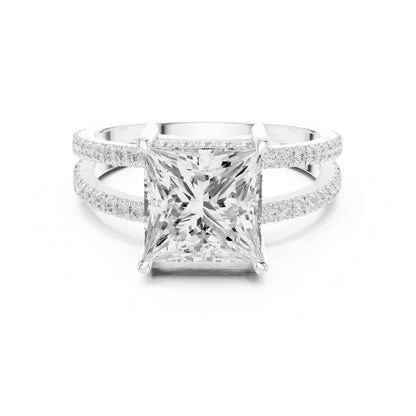 3 Carat Princess Cut Lab Grown Diamond Engagement Ring with Pavé Band