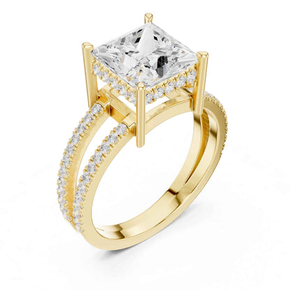 3 Carat Princess Cut Lab Grown Diamond Engagement Ring with Pavé Band