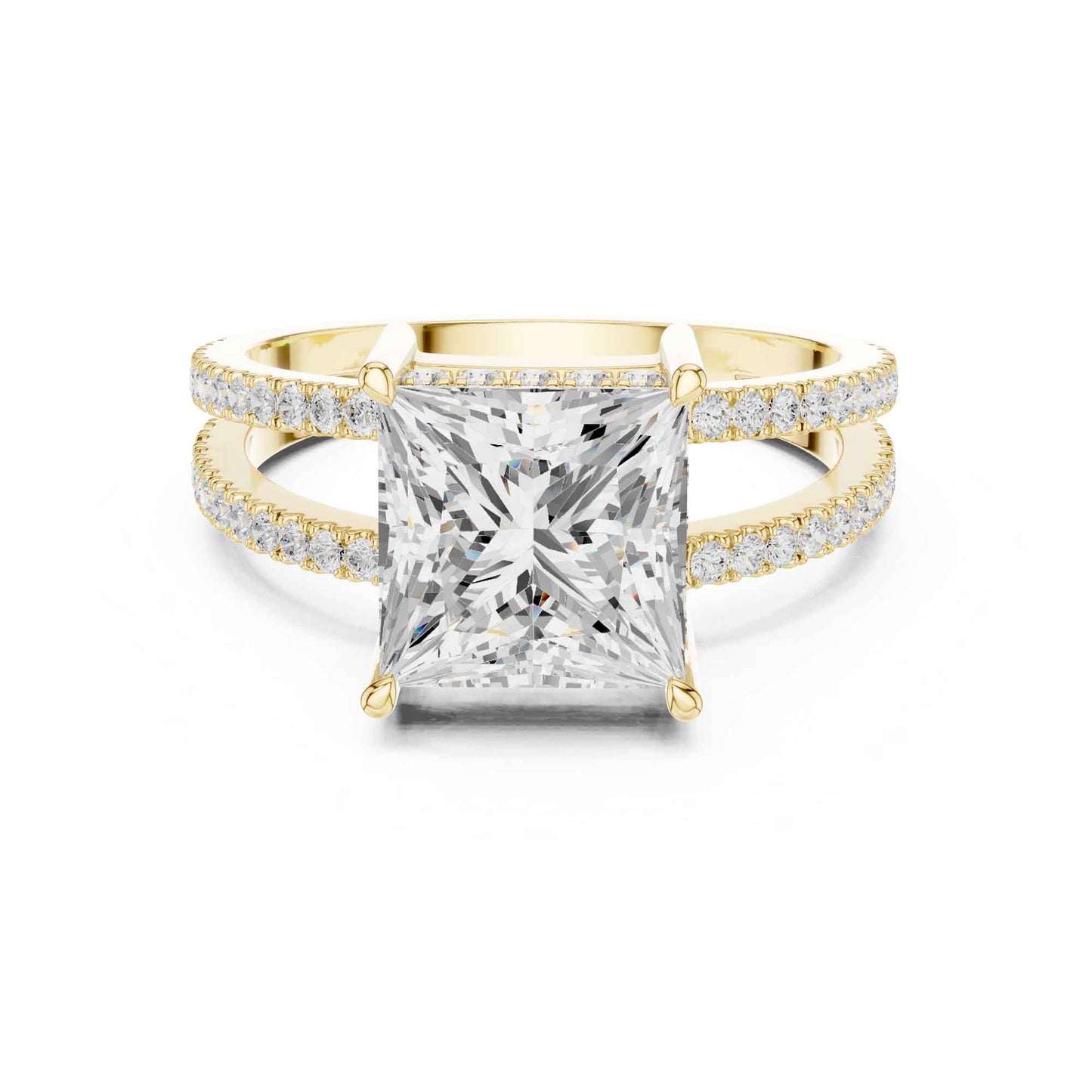 3 Carat Princess Cut Lab Grown Diamond Engagement Ring with Pavé Band