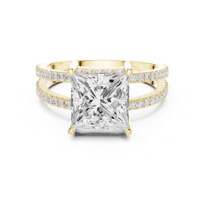 3 Carat Princess Cut Lab Grown Diamond Engagement Ring with Pavé Band