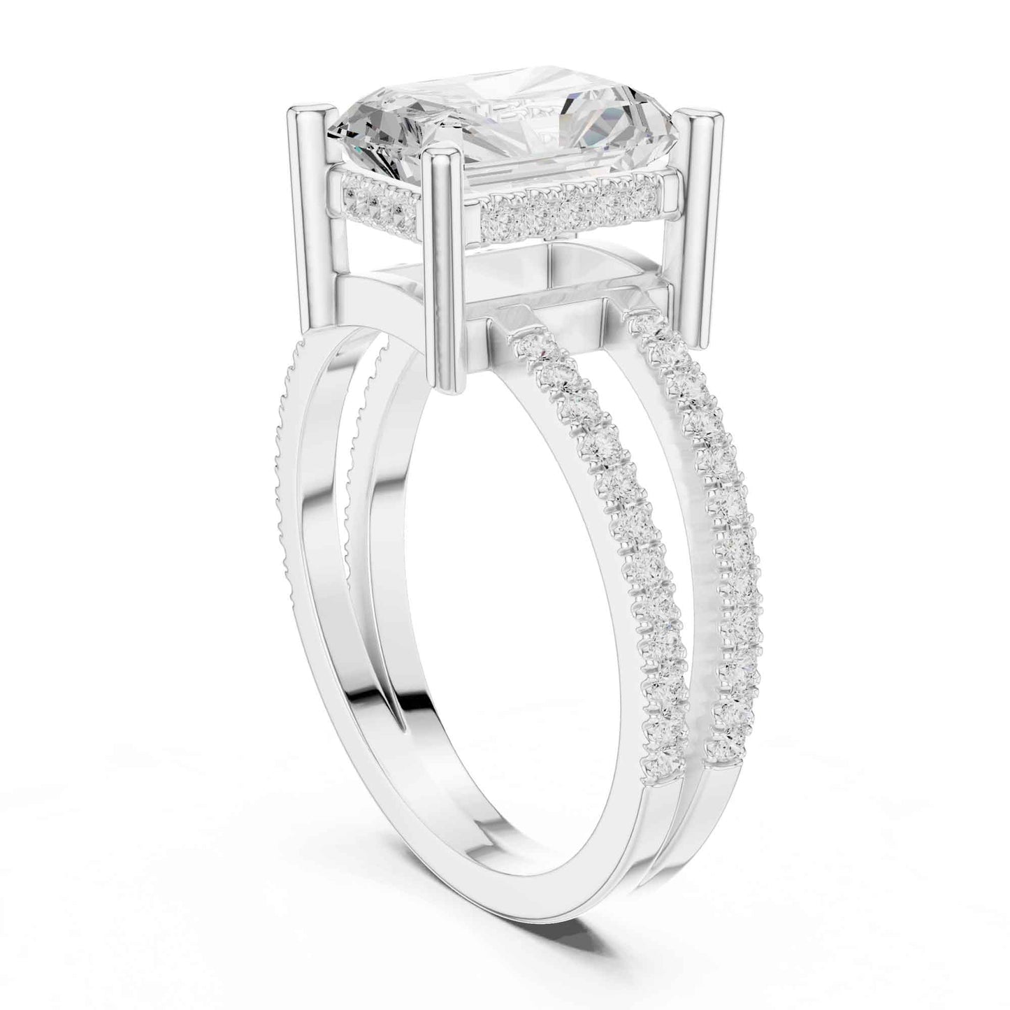 3 Carat Radiant Cut Diamond Engagement Ring Pavé Setting
