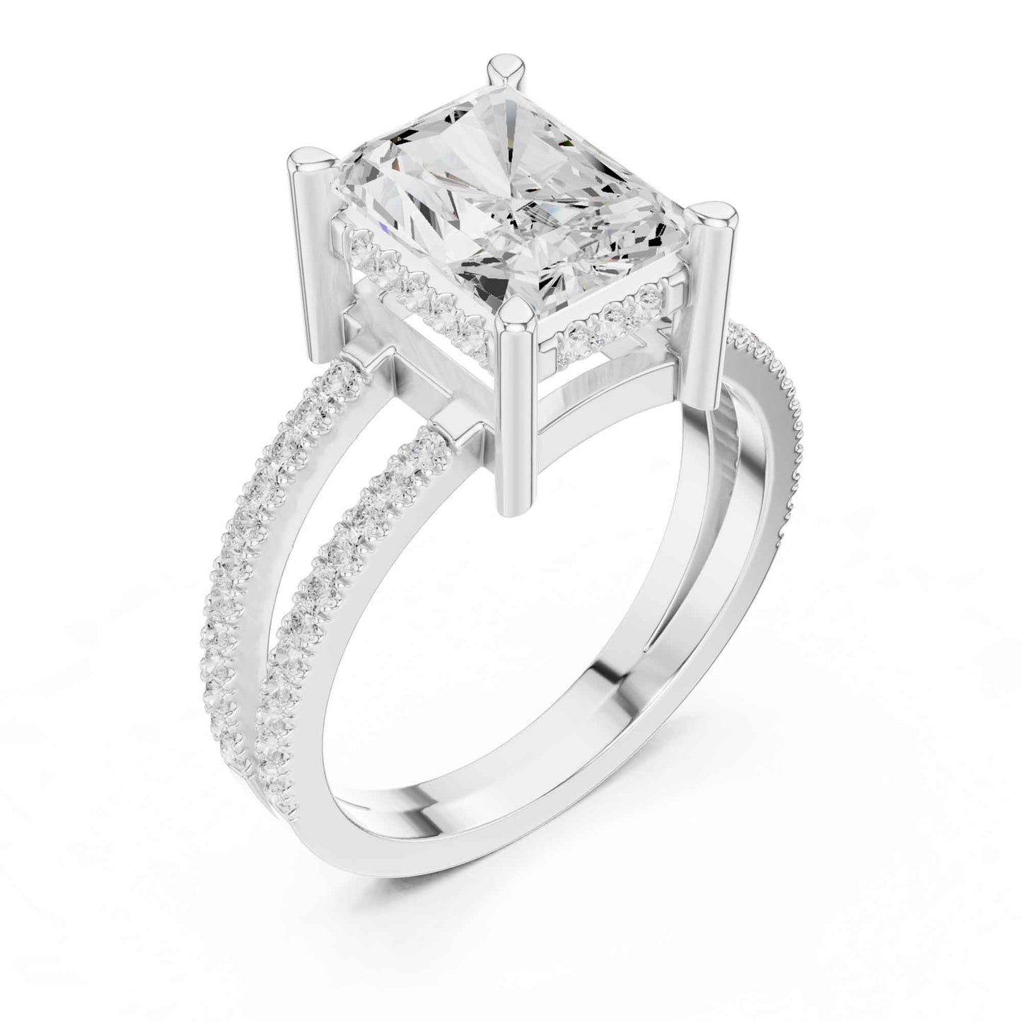 3 Carat Radiant Cut Diamond Engagement Ring Pavé Setting