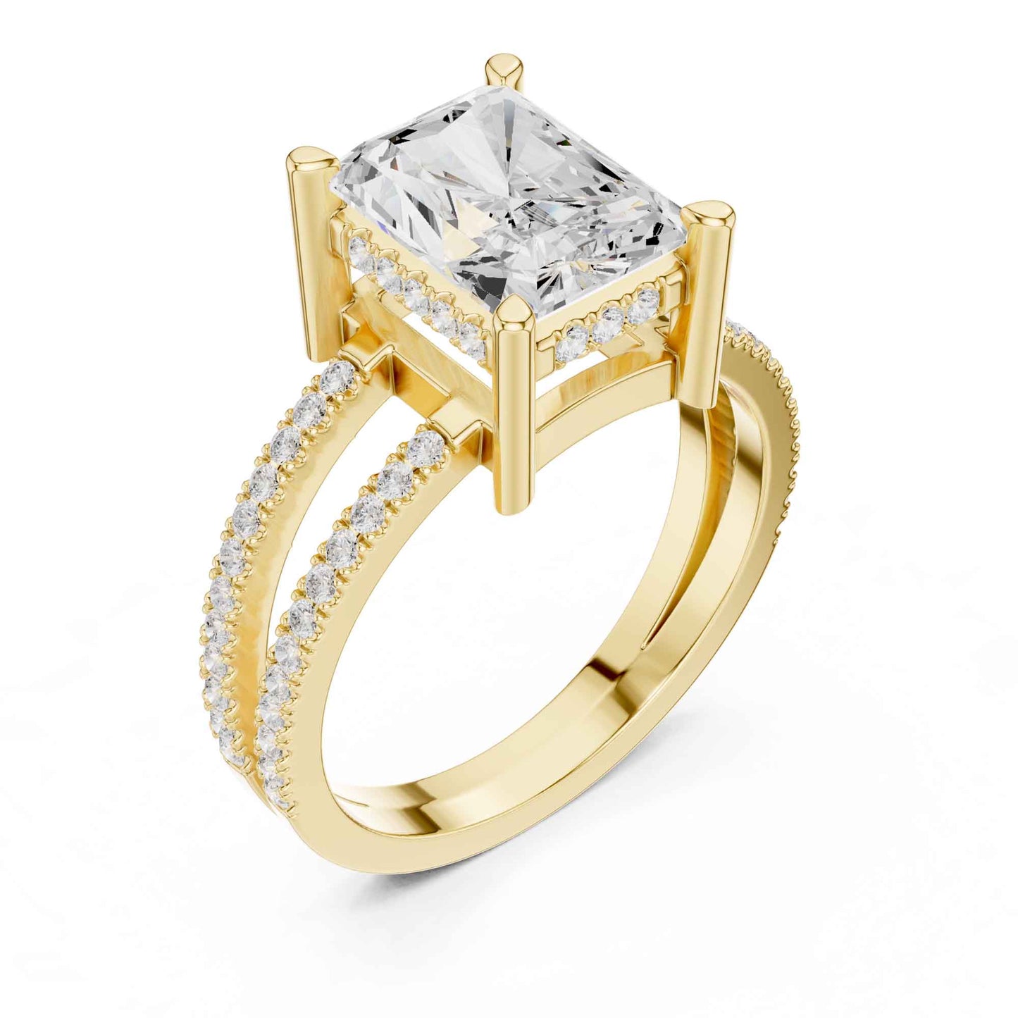 3 Carat Radiant Cut Diamond Engagement Ring Pavé Setting