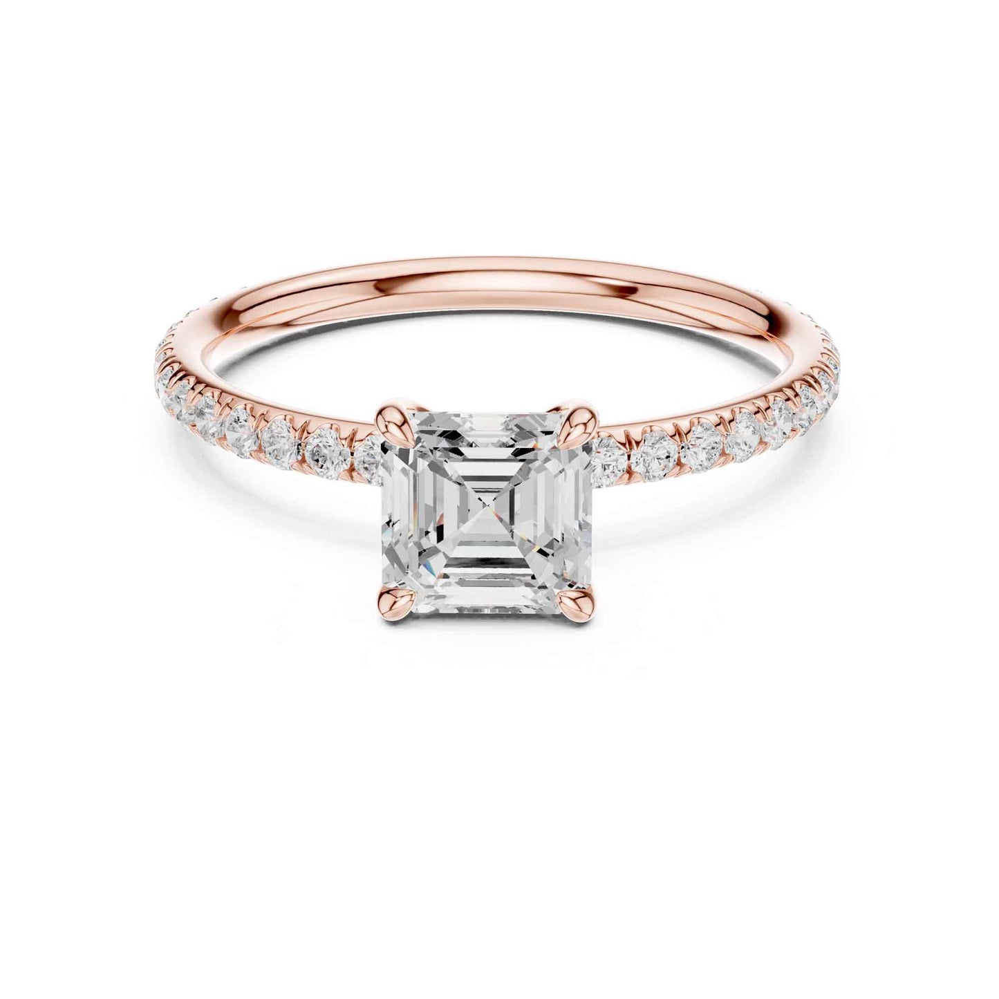1 Carat Asscher Cut Lab Grown Diamond Engagement Ring with Pavé Band