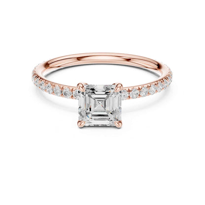 1 Carat Asscher Cut Lab Grown Diamond Engagement Ring with Pavé Band