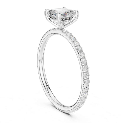 1 Carat Asscher Cut Lab Grown Diamond Engagement Ring with Pavé Band