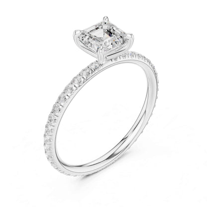 1 Carat Asscher Cut Lab Grown Diamond Engagement Ring with Pavé Band