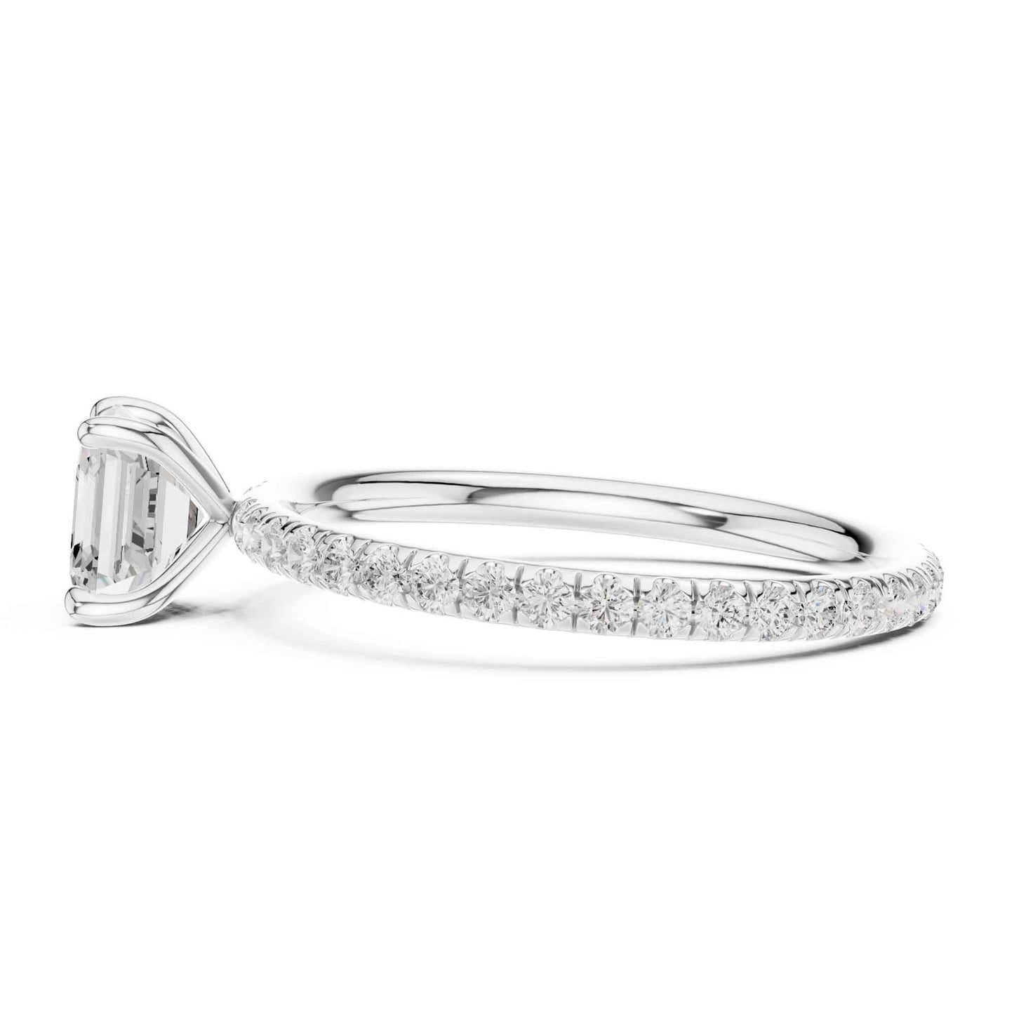 1 Carat Asscher Cut Lab Grown Diamond Engagement Ring with Pavé Band