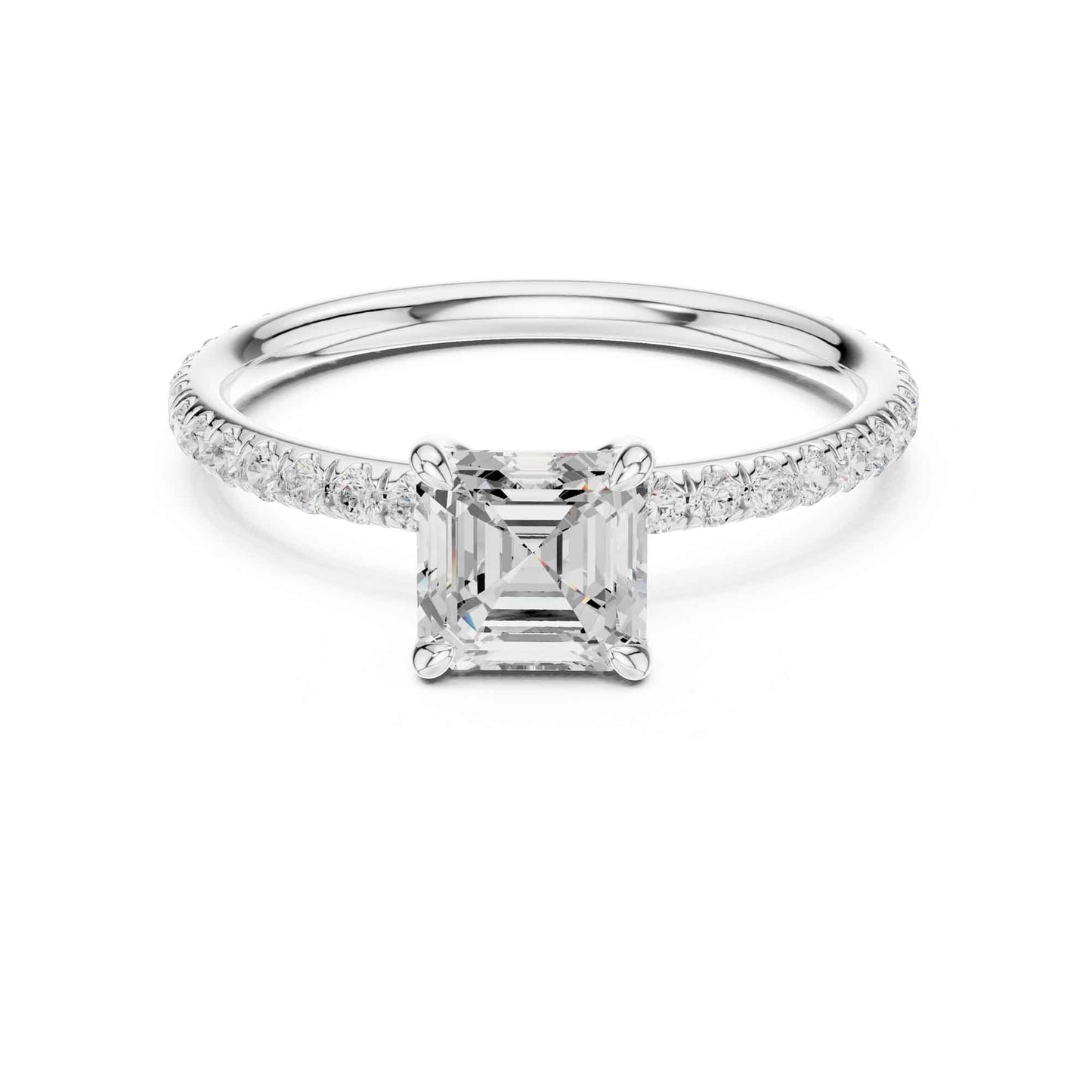 1 Carat Asscher Cut Lab Grown Diamond Engagement Ring with Pavé Band