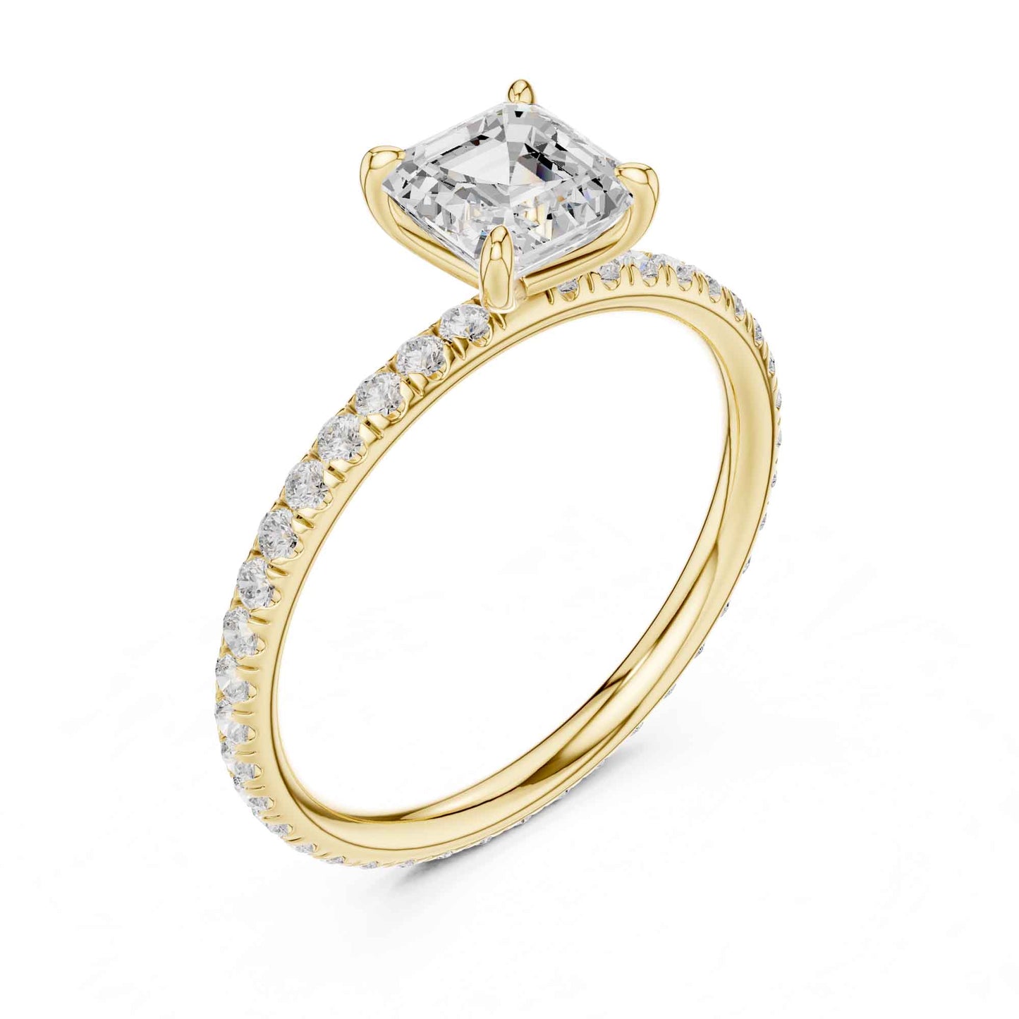 1 Carat Asscher Cut Lab Grown Diamond Engagement Ring with Pavé Band