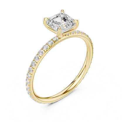 1 Carat Asscher Cut Lab Grown Diamond Engagement Ring with Pavé Band