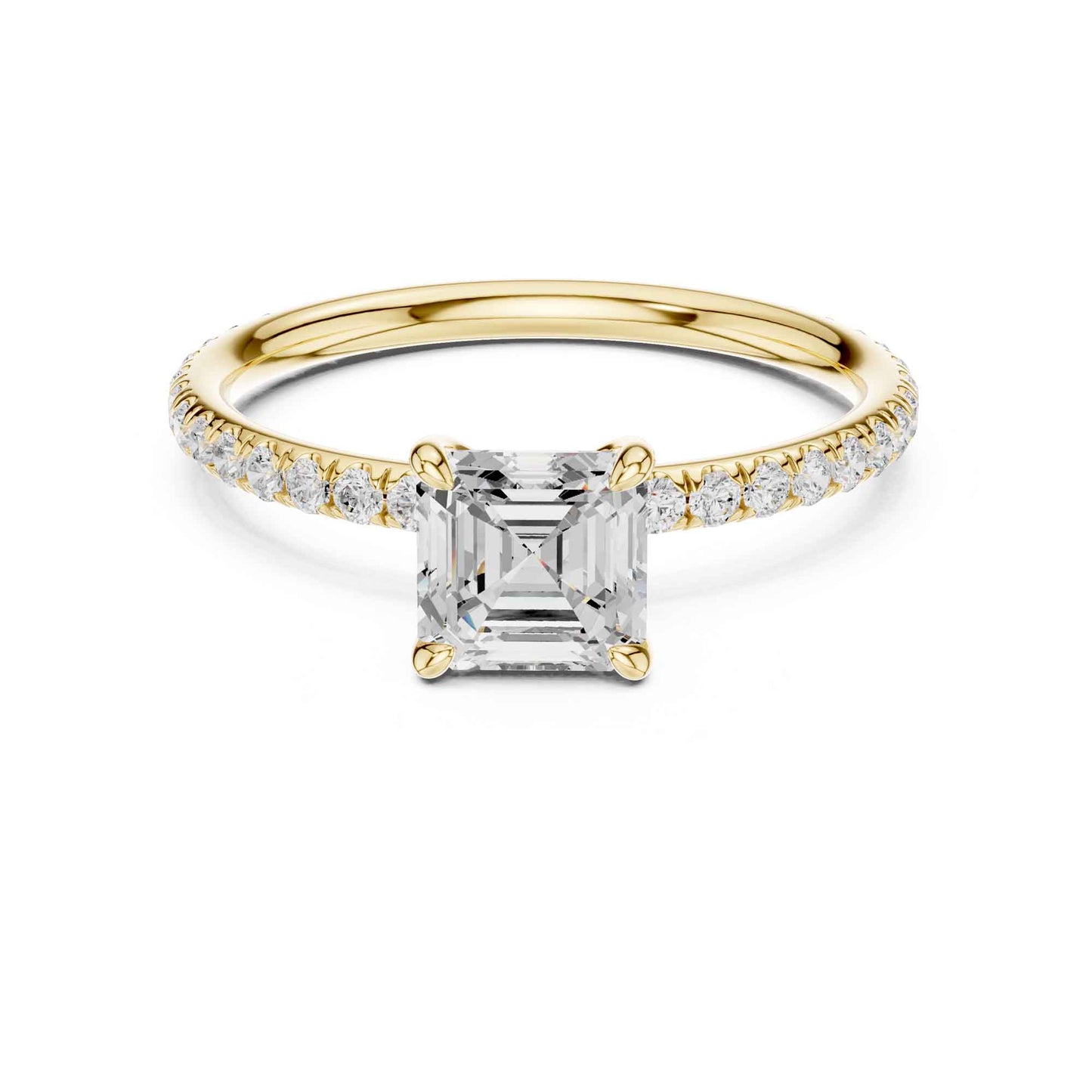 1 Carat Asscher Cut Lab Grown Diamond Engagement Ring with Pavé Band