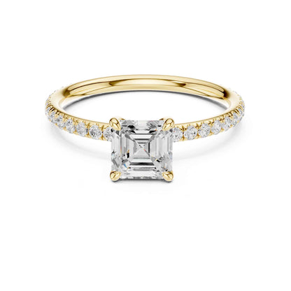 1 Carat Asscher Cut Lab Grown Diamond Engagement Ring with Pavé Band