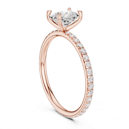 1 Carat Cushion Cut Diamond Engagement Ring with Pavé Side Diamonds